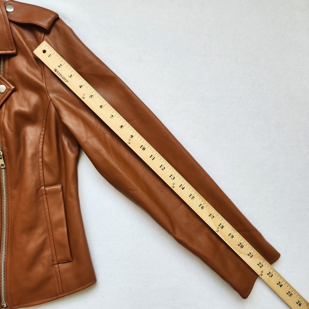 Soft Comfy Faux Leather Moto Jacket Fall Lightweight Zippers Snaps Cute Medium - Picture 17 of 17